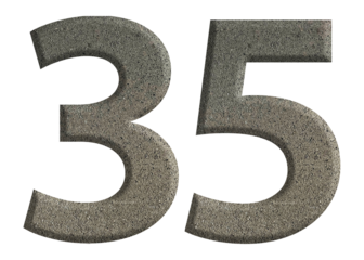 The shape of the number 35 is made of cement isolated on transparent background. Suitable for birthday, anniversary and Memorial Day templates