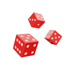 red casino dice falling on transparent background