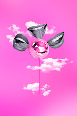 Vertical composite creative surrealistic photo collage of women tongs licking discoball lollipop...