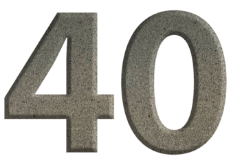 The shape of the number 40 is made of cement isolated on transparent background. Suitable for birthday, anniversary and Memorial Day templates