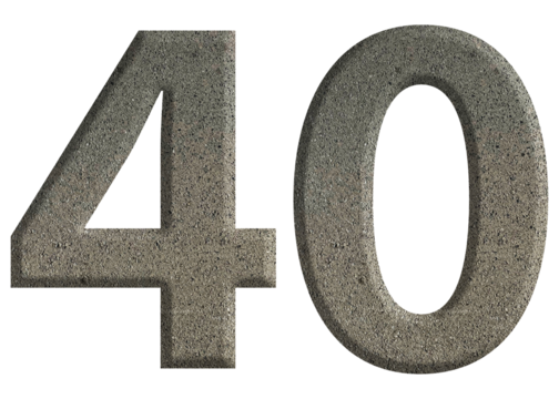 The shape of the number 40 is made of cement isolated on transparent background. Suitable for birthday, anniversary and Memorial Day templates - Powered by Adobe