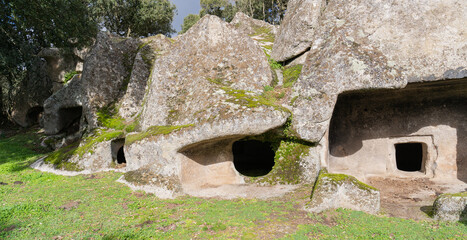 Domus de Janas necropolis Ludurru - fairy house, prehistoric stone structure typical of Sardinia .