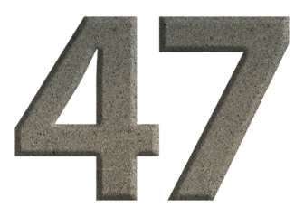 The shape of the number 47 is made of cement isolated on transparent background. Suitable for birthday, anniversary and Memorial Day templates