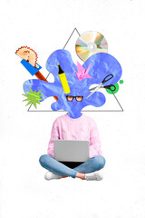 Composite collage image of freelancer office startup manager headless brainstorm idea motivation...