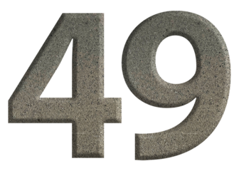 The shape of the number 49 is made of cement isolated on transparent background. Suitable for birthday, anniversary and Memorial Day templates