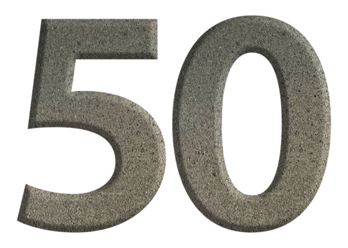 The shape of the number 50 is made of cement isolated on transparent background. Suitable for birthday, anniversary and Memorial Day templates - Powered by Adobe