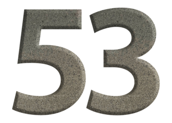 The shape of the number 53 is made of cement isolated on transparent background. Suitable for birthday, anniversary and Memorial Day templates