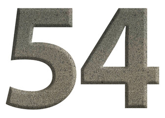 The shape of the number 54 is made of cement isolated on transparent background. Suitable for...