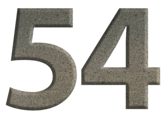 The shape of the number 54 is made of cement isolated on transparent background. Suitable for birthday, anniversary and Memorial Day templates