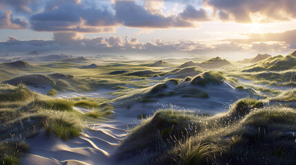 Grass covered dunes. Ai generative. - obrazy, fototapety, plakaty