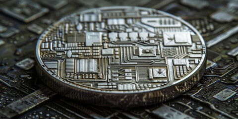 Coin in silber als Symbol für das Dezentrale Währungssystem, ai generativ - obrazy, fototapety, plakaty