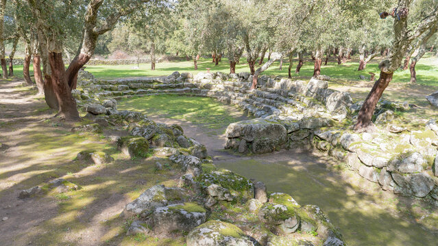 Nuragic complex of Romanzesu with sacred wells and Bitti nuraghi in central Sardinia.