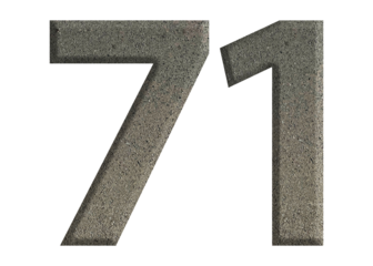 The shape of the number 71 is made of cement isolated on transparent background. Suitable for birthday, anniversary and Memorial Day templates