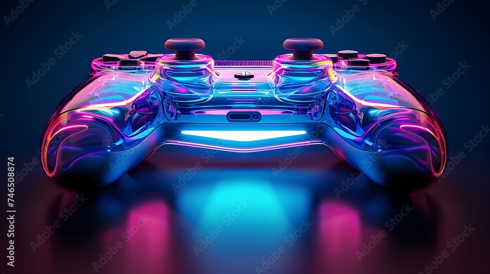 Aufkleber abstract neon video game controller or joystick for cyber gaming. generative ai