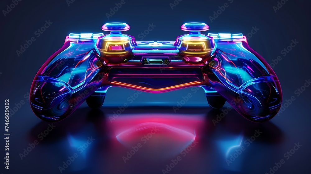 Aufkleber abstract neon video game controller or joystick for cyber gaming. generative ai