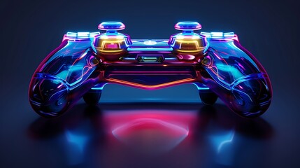 abstract neon video game controller or joystick for cyber gaming. Generative Ai - obrazy, fototapety, plakaty