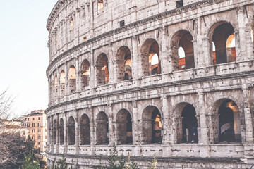 Fototapeta premium View of Colosseum in Rome, Italy. Rome architecture and landmark. Rome Colosseum is one of the main attractions of Rome and Italy