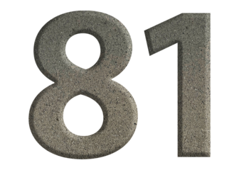 The shape of the number 81 is made of cement isolated on transparent background. Suitable for birthday, anniversary and Memorial Day templates
