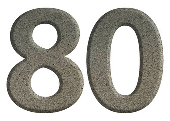 The shape of the number 80 is made of cement isolated on transparent background. Suitable for...