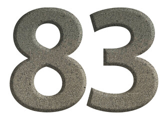 The shape of the number 83 is made of cement isolated on transparent background. Suitable for...