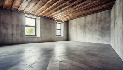interior of empty room with concrete wall and floor generated