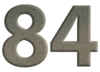 The shape of the number 84 is made of cement isolated on transparent background. Suitable for birthday, anniversary and Memorial Day templates