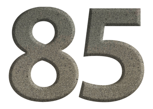 The shape of the number 85 is made of cement isolated on transparent background. Suitable for birthday, anniversary and Memorial Day templates