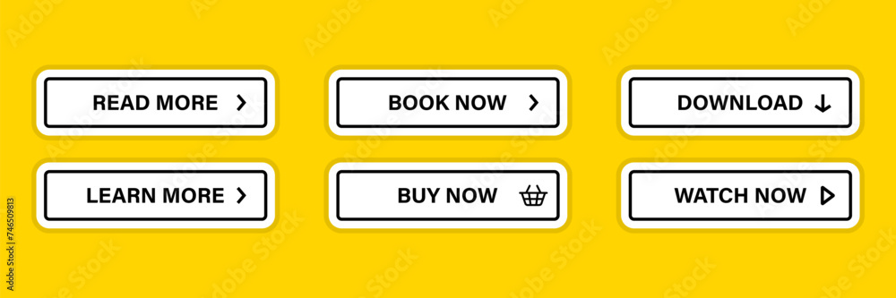 Poster click here button with click cursor. buy now button with shopping cart. shop now. modern collection 