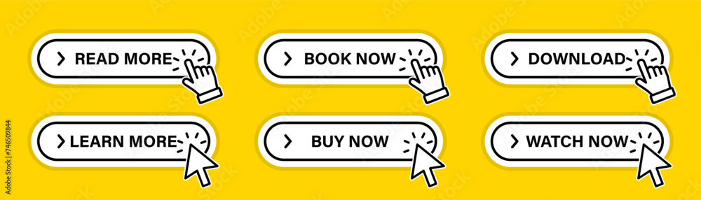 Fototapete click here button with click cursor. buy now button with shopping cart. shop now. modern collection 