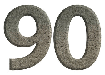 The shape of the number 90 is made of cement isolated on transparent background. Suitable for birthday, anniversary and Memorial Day templates