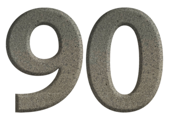 The shape of the number 90 is made of cement isolated on transparent background. Suitable for birthday, anniversary and Memorial Day templates