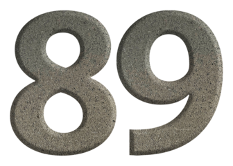 The shape of the number 89 is made of cement isolated on transparent background. Suitable for birthday, anniversary and Memorial Day templates