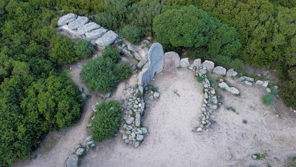 Giants' grave of Coddu Vecchiu built during the bronze age by the nuragic civilization, Doragli, Sardinia, Italy.