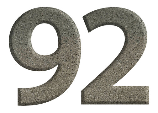 The shape of the number 92 is made of cement isolated on transparent background. Suitable for birthday, anniversary and Memorial Day templates