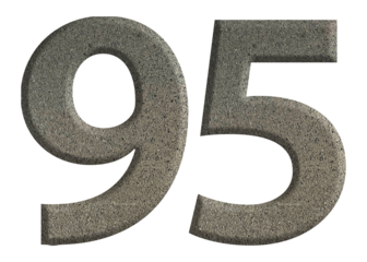 The shape of the number 95 is made of cement isolated on transparent background. Suitable for birthday, anniversary and Memorial Day templates