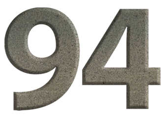 The shape of the number 94 is made of cement isolated on transparent background. Suitable for birthday, anniversary and Memorial Day templates
