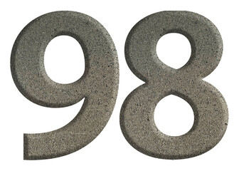 The shape of the number 98 is made of cement isolated on transparent background. Suitable for...