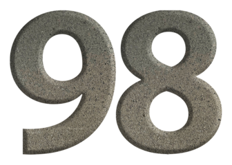 The shape of the number 98 is made of cement isolated on transparent background. Suitable for birthday, anniversary and Memorial Day templates