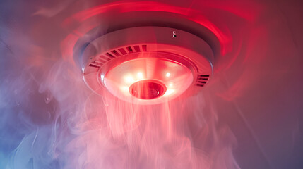 3d rendering smoke detector on ceiling, generative ai - obrazy, fototapety, plakaty