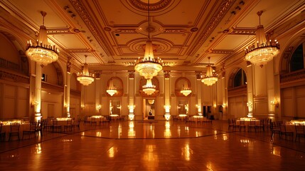 Classic Ballroom for Awards Ceremonies with perfect lighting. Generative Ai