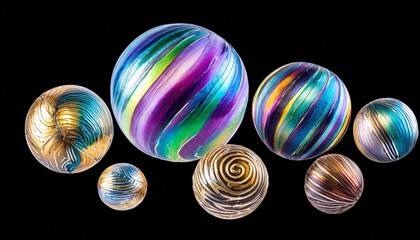 a collection of levitating iridescent orbs abstract shape 3d render style isolated on a transparent background - obrazy, fototapety, plakaty