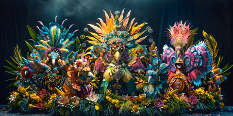 Exuberant carnival scene filled with elaborate floats and vibrant colors a celebration of culture .Maximalist inspiration .

 - obrazy, fototapety, plakaty