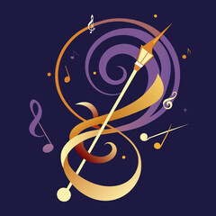 Musical notes swirling around a conductor's wand like magic. vektor illustation