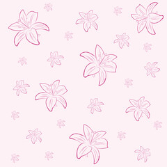 vector flowers pattern,purple lilies flowers on a pnik background..vector ilustration