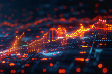 Fototapeta premium Stock market chart lines and financial graphs on technology abstract background, AI generated