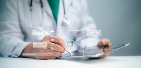 A medical worker interacting with Chatbot and asking Chatbot for help with a task and Chatbot is...