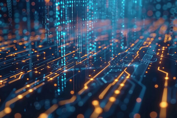 Stock market chart lines and financial graphs on technology abstract background, AI generated