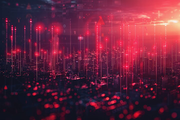 Stock market chart lines and financial graphs on technology abstract background, AI generated