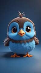 Cute baby blue bird isolated on solid pastel background, baby blue bird wallpaper for kids, Creative animal concept, commercial, editorial advertisement background