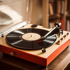 Vintage record player spinning vinyl.